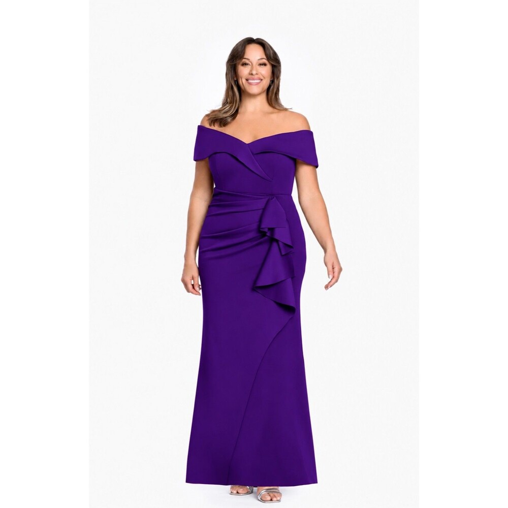 Xscape 22 Plus LONG FORMAL GOWN Sleeveless Sweetheart Cascade Ruffle Scuba Crepe